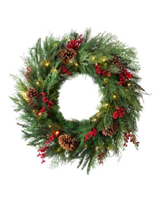 Balsam Hill OD Red Berry Pine Wreath|28"|LEDC|BO