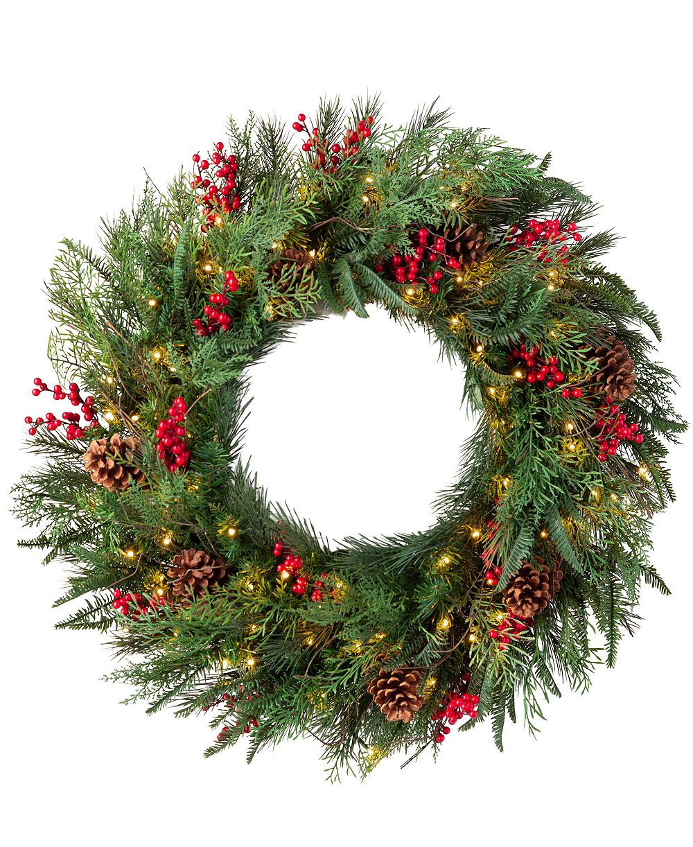 Balsam Hill OD Red Berry Pine Wreath|34"|LEDC|BO