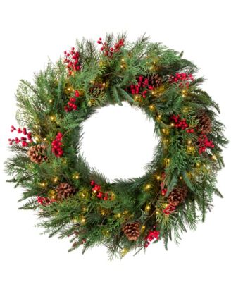 Balsam Hill OD Red Berry Pine Wreath|34"|LEDC|BO