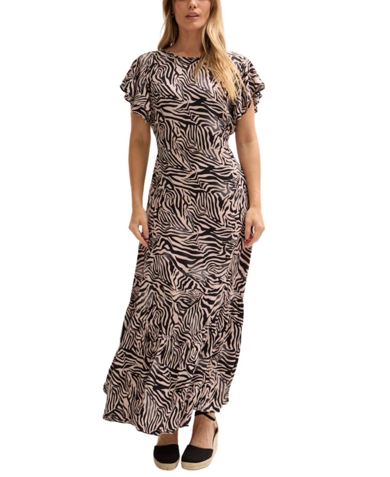 Женское платье Lily and Lionel London Zelda Tiered Zebra Print Maxi