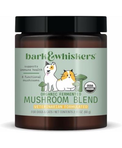 Bark & Whiskers Fermented Mushroom Blend for Dogs & Cats, 2.11 oz (60g), 60 Scoops, Supports Digestive & Immune Health, Vet Formulated, Non-GMO, USDA