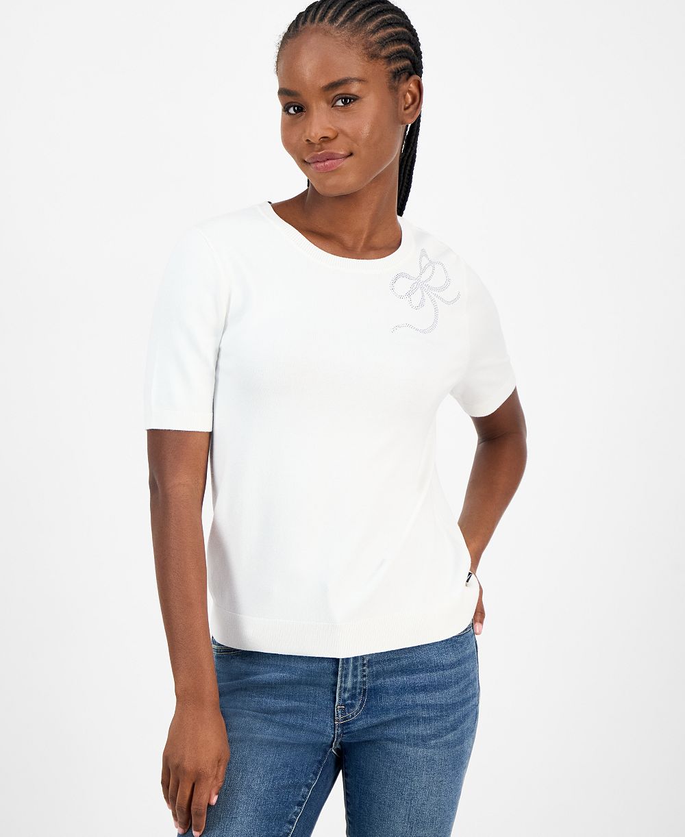 Женский свитер Nautica Rhinestone-Bow Short-Sleeve