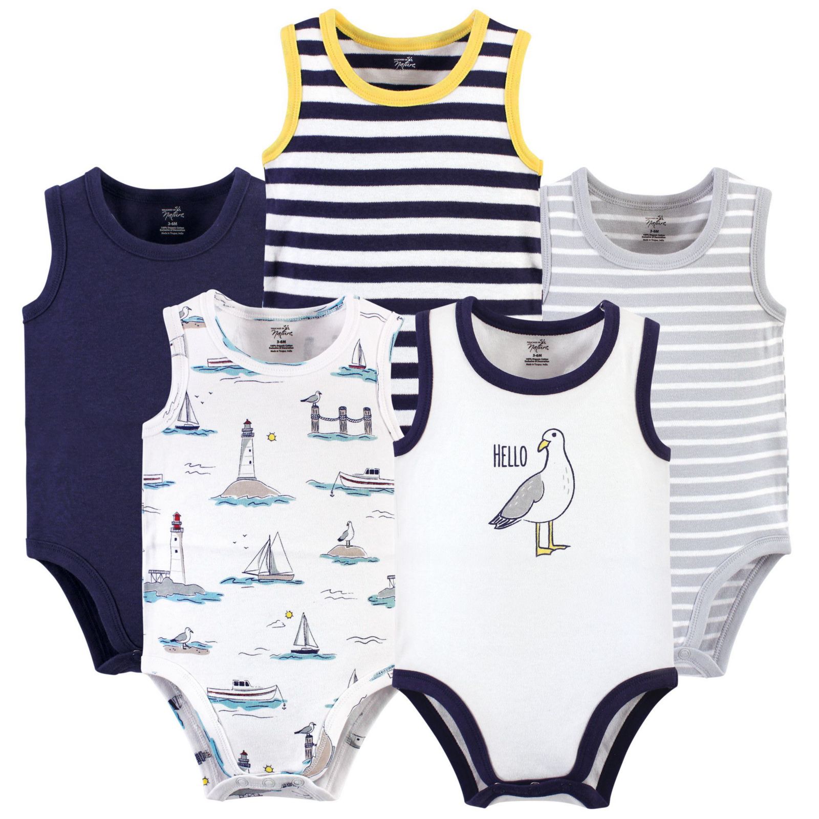 Комплект боди Touched by Nature Baby Boys Five-Piece Natural Cotton Sleeveless