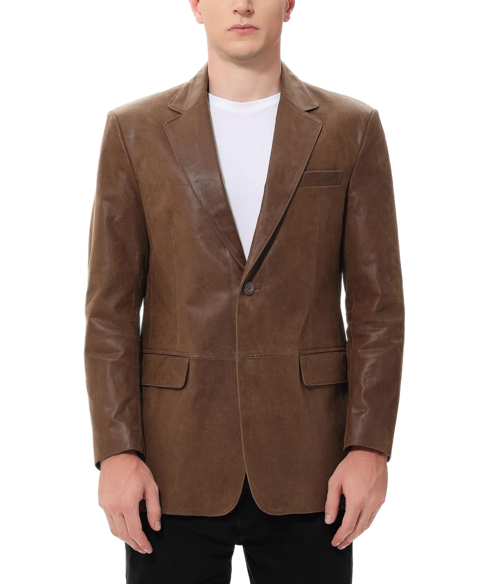 BGSD Men's Classic Two-Button Distressed Leather Blazer