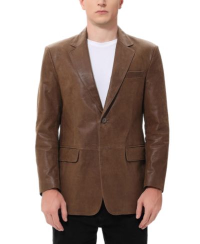 BGSD Men's Classic Two-Button Distressed Leather Blazer