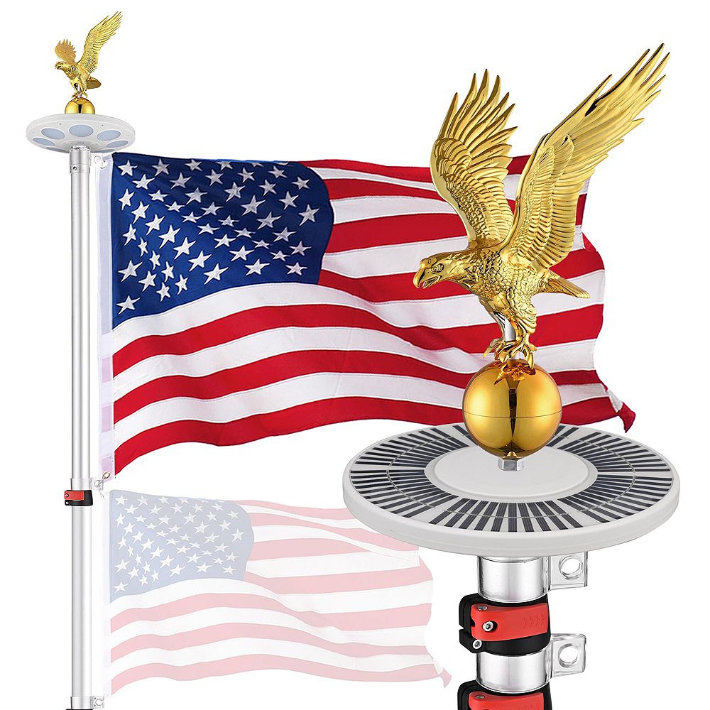 Yescom EZ GO 30ft Telescopic Flag Pole Kit with Eagle Topper and Solar Light
