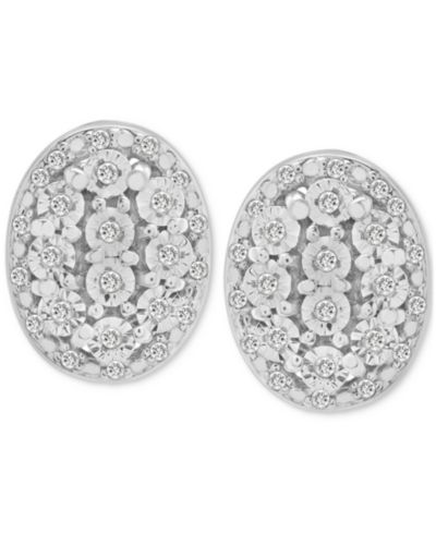 Diamond Oval Halo Cluster Earrings (1/10 ct. t.w.) в Sterling Silver
