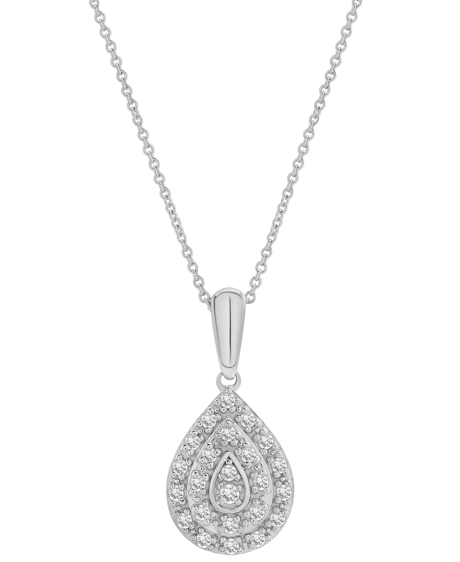 Diamond Teardrop Cluster 18" Pendant Necklace (1/4 ct. t.w.) in Sterling Silver, Macy's Exclusive