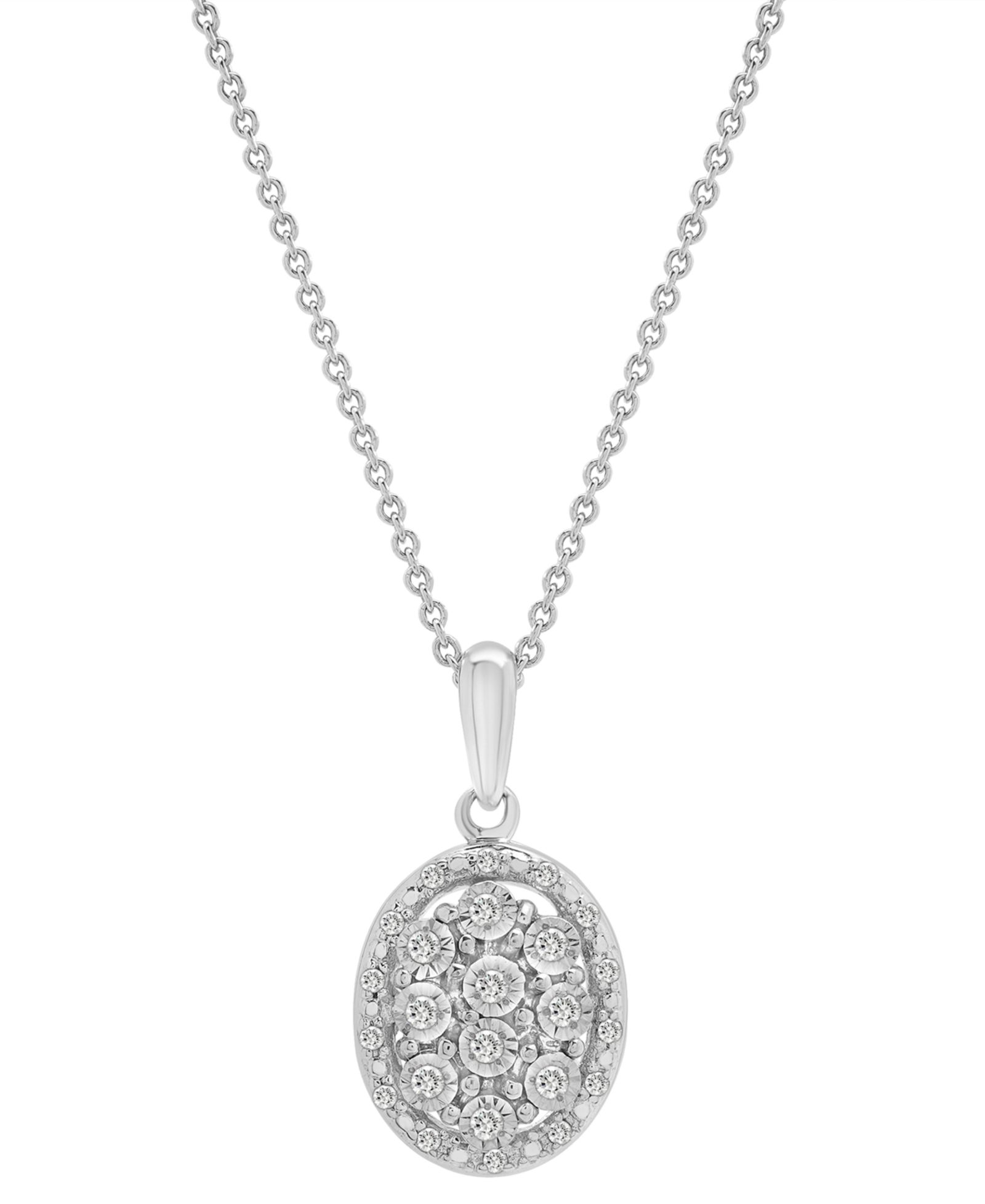 Diamond Octagon Halo Cluster 18" Pendant Necklace (1/10 ct. t.w.) in Sterling Silver, Macy's Exclusive