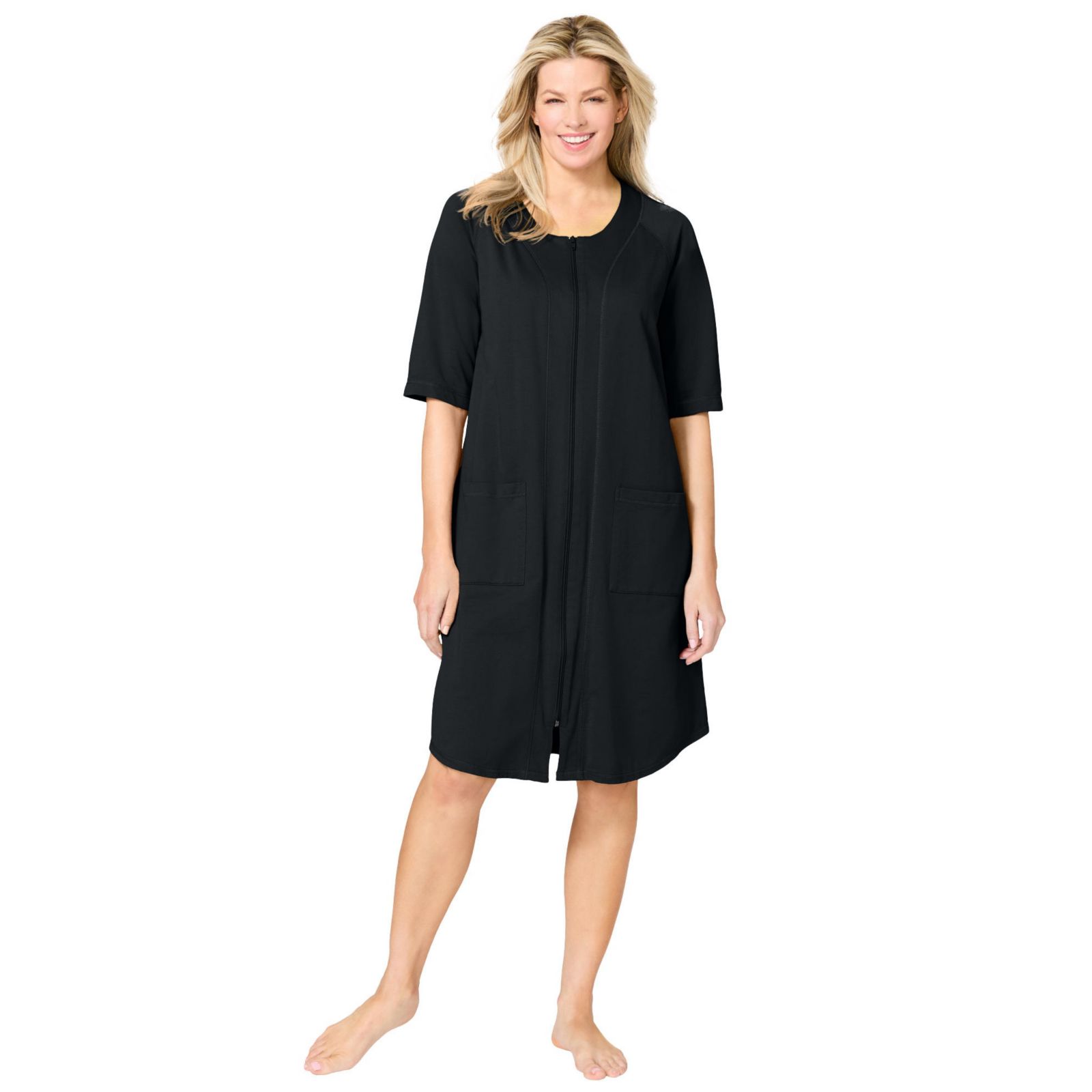Dreams & Co. Plus Size Dreams and Co. Short French Terry Zip-Front Robe