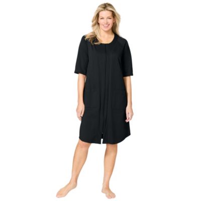 Dreams & Co. Plus Size Dreams and Co. Short French Terry Zip-Front Robe