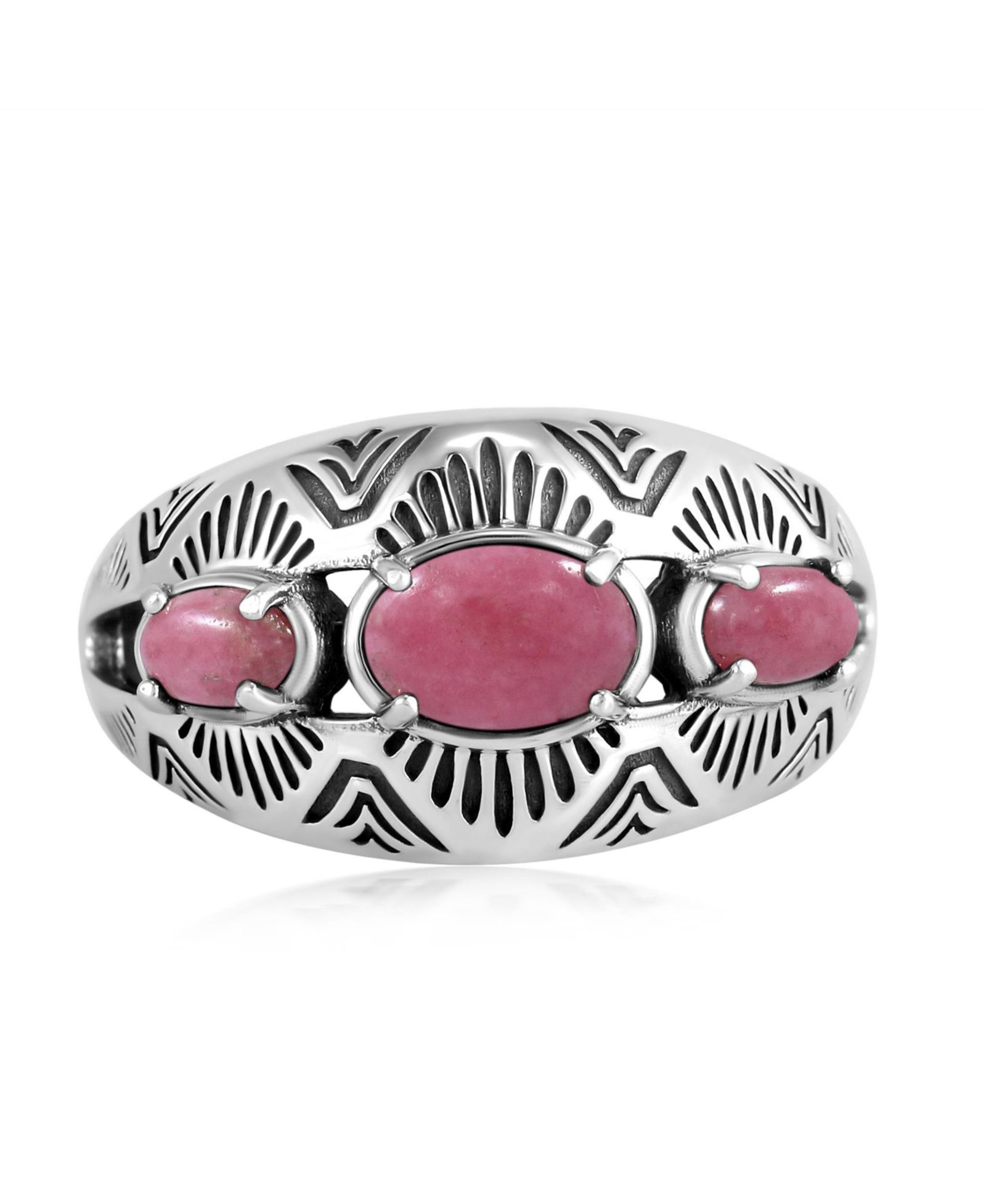Кольцо American West Jewelry Sterling Rhodonite 3-Stone Oval Band, размер 11