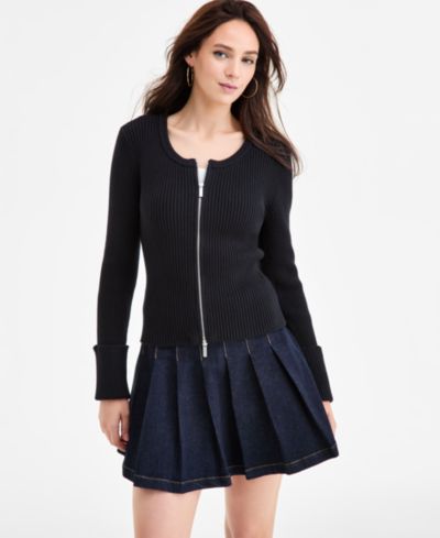 Bar III Women's Zip-Front Ribbed-Knit Sweater, Macy's Exclusive