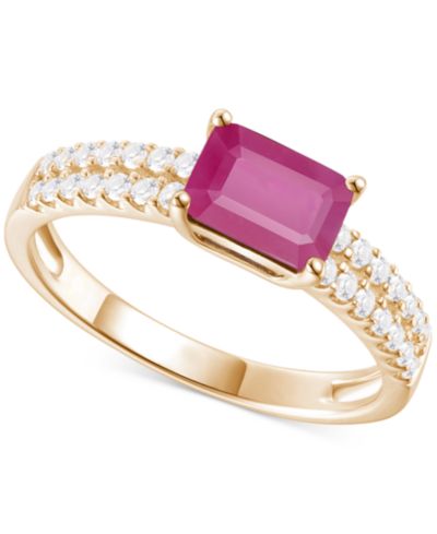 Кольцо с рубином (1 ct. t.w.) и бриллиантом (1/4 ct. t.w.) Double Row в 14k Gold