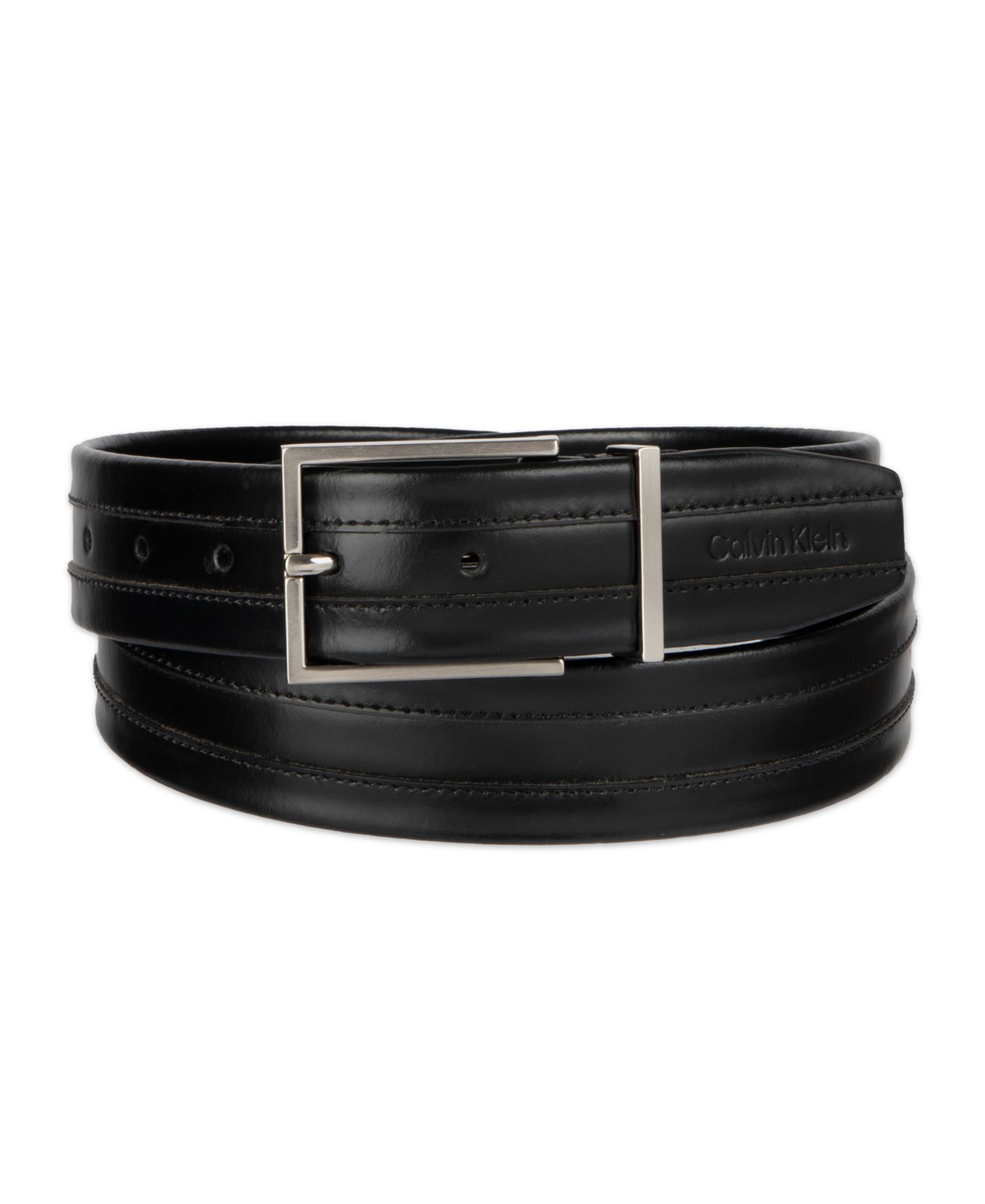 35MM Calvin Klein Men's Stripe Stitch Leather Dress Belt