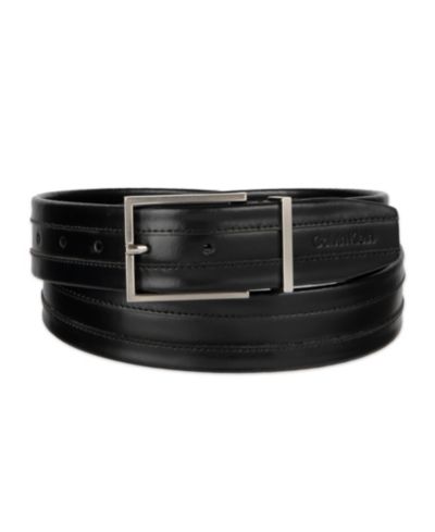 35MM Calvin Klein Men's Stripe Stitch Leather Dress Belt