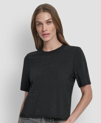 DKNY Women's Embellished Crewneck Top