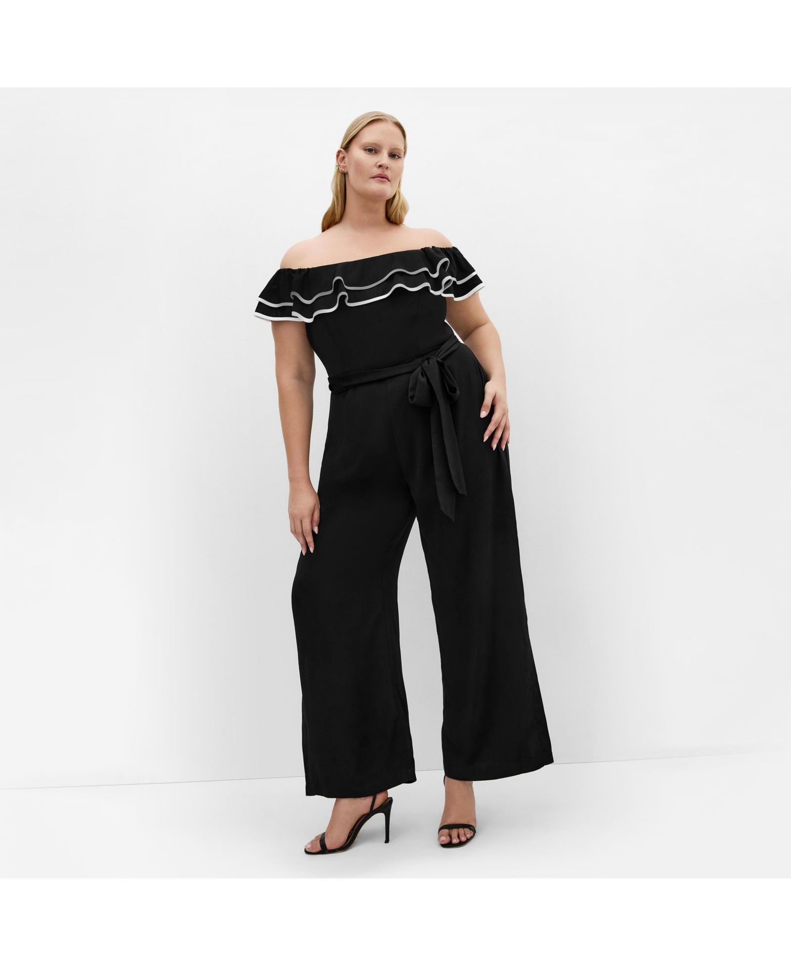 CITY CHIC Plus Size Demure Off Shoulder Frill Jumpsuit