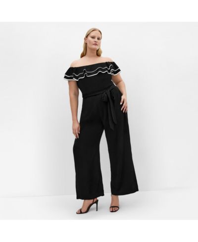 Женский комбинезон Plus Size CITY CHIC Demure с открытыми плечами и оборками