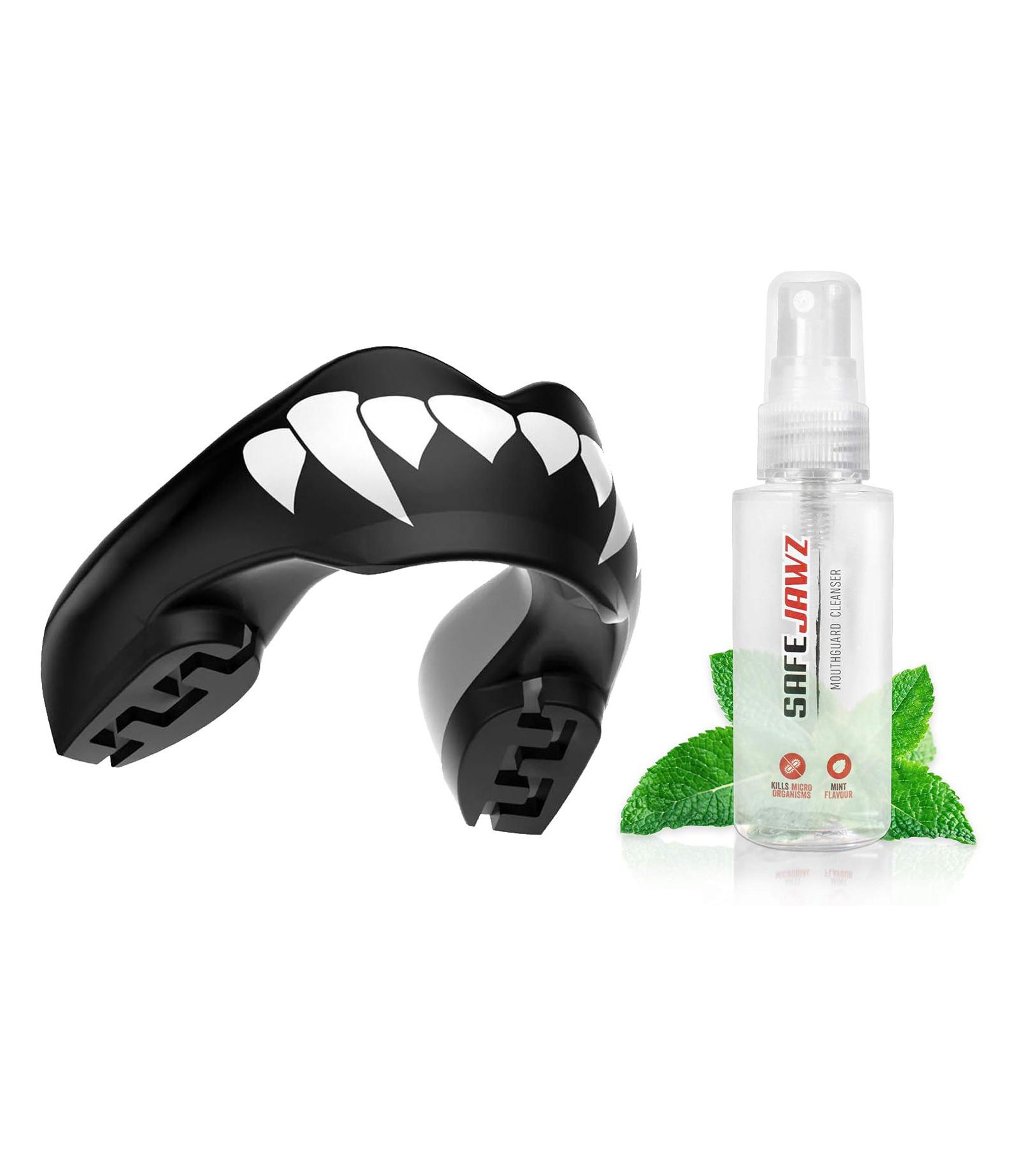SafeJawz ORTHO Sports Mouth Guard for Braces with Case and Disinfectant Spray Bundle Kit for Basketball, Football, MMA, Hockey, Wrestling