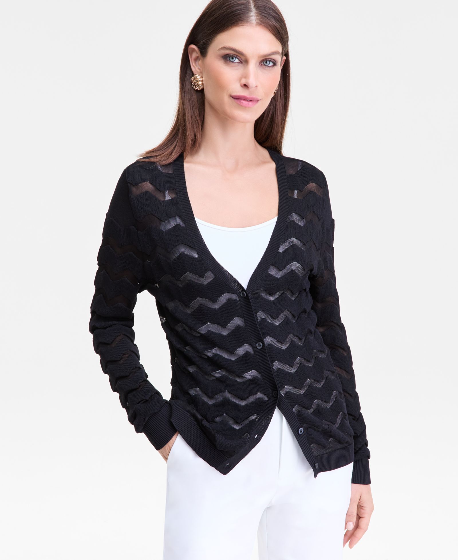 I.N.C. International Concepts Women's Sheer Chevron Stripe Cardigan, Macy's Exclusive