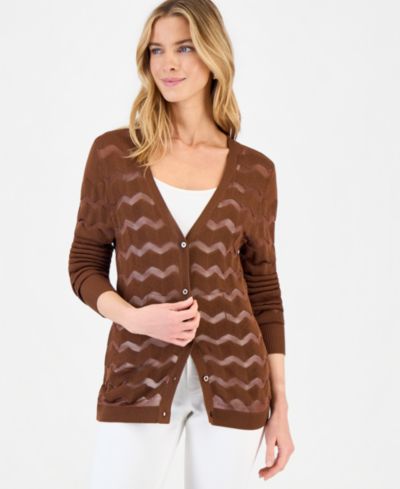 I.N.C. International Concepts Women's Sheer Chevron Stripe Cardigan, Macy's Exclusive
