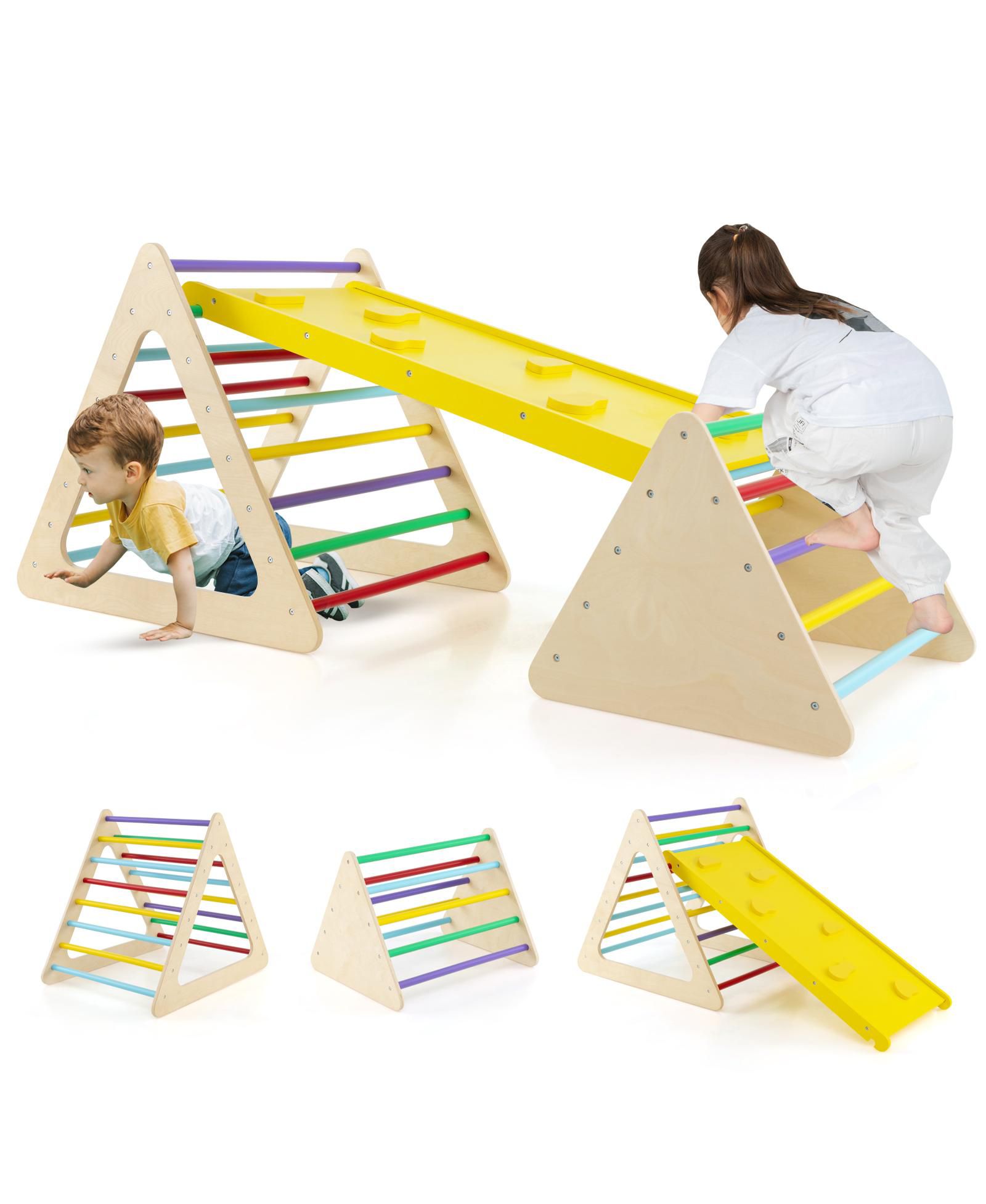 Детский игровой набор для лазания Montessori с 2 треугольниками и рампой, 3 части