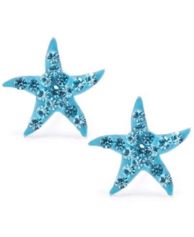 Light Aqua Crystal Pavé Starfish Stud Earrings in Sterling Silver