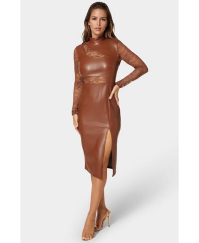 Женское миди-платье Bebe Faux Leather Lace Illusion