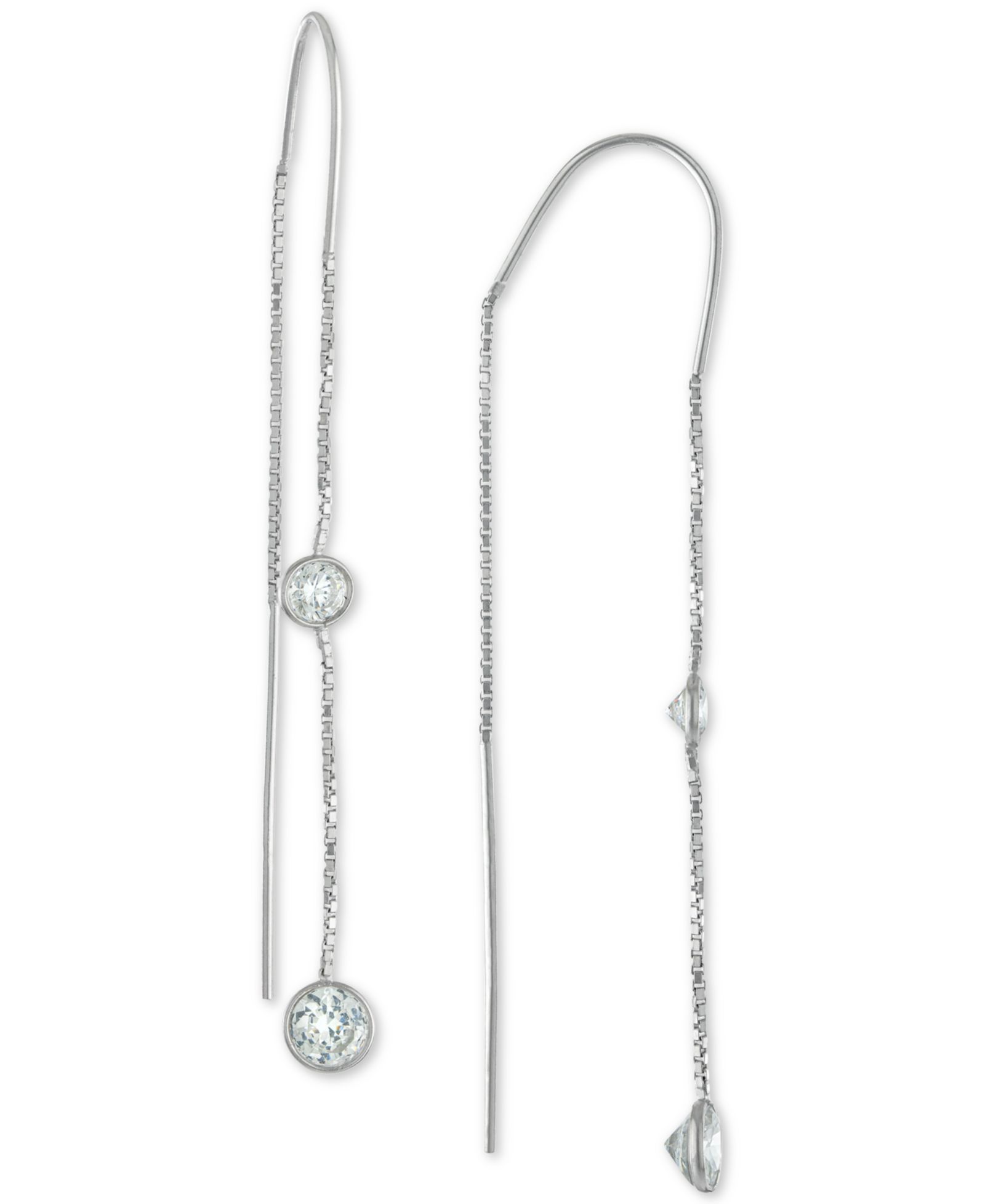 Crystal Box Chain Threader Earrings in Sterling Silver, Exclusively at Macy's