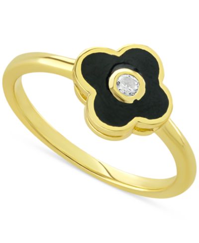 Кольцо Cubic Zirconia & Black Clay Clover в 14k Gold-Plated Sterling Silver