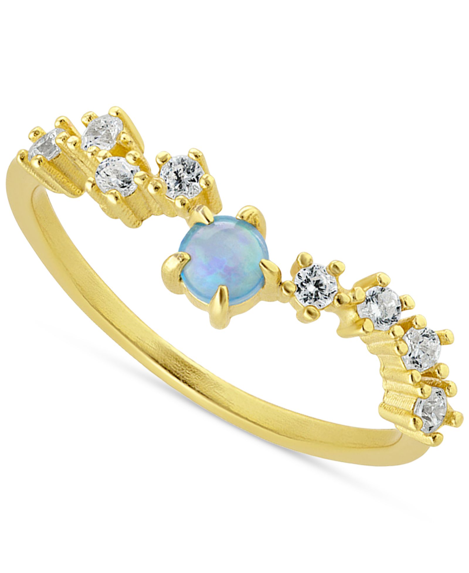 Simulated Opal (3mm) & Pavé Wavy Accent Ring in 18k Gold-Plated Sterling Silver