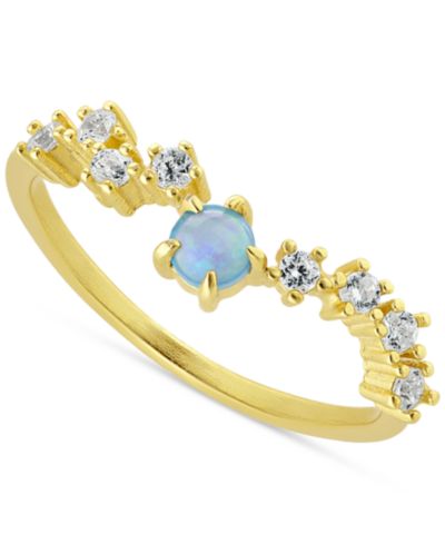 Кольцо Macy's Simulated Opal (3mm) & Pavé Wavy Accent из 18k Gold-Plated Sterling Silver