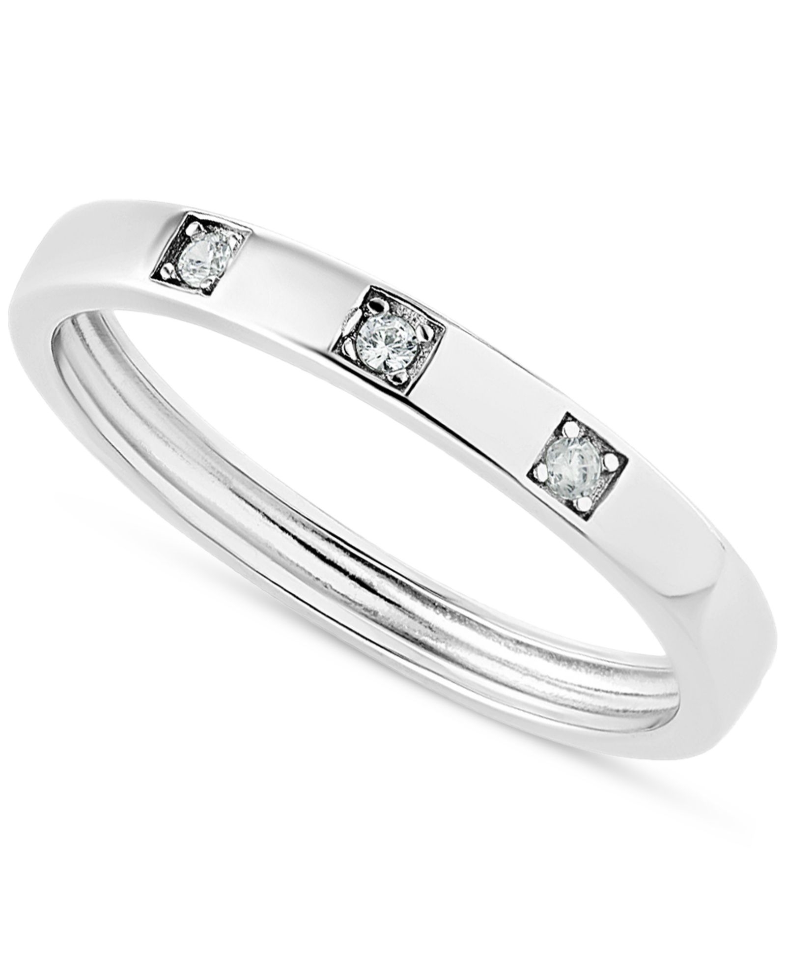 Pavé Cubic Zirconia Triple Stone Ring in Sterling Silver