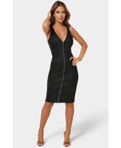 Bebe Women's Faux Suede Zip Front Pencil Dress