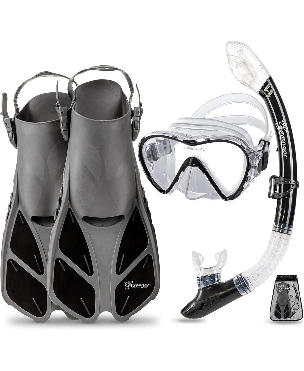 Набор для сноркелинга Seavenger Aviator: маска с одним стеклом, трубка, ласты и сумка - Clear Red S/M