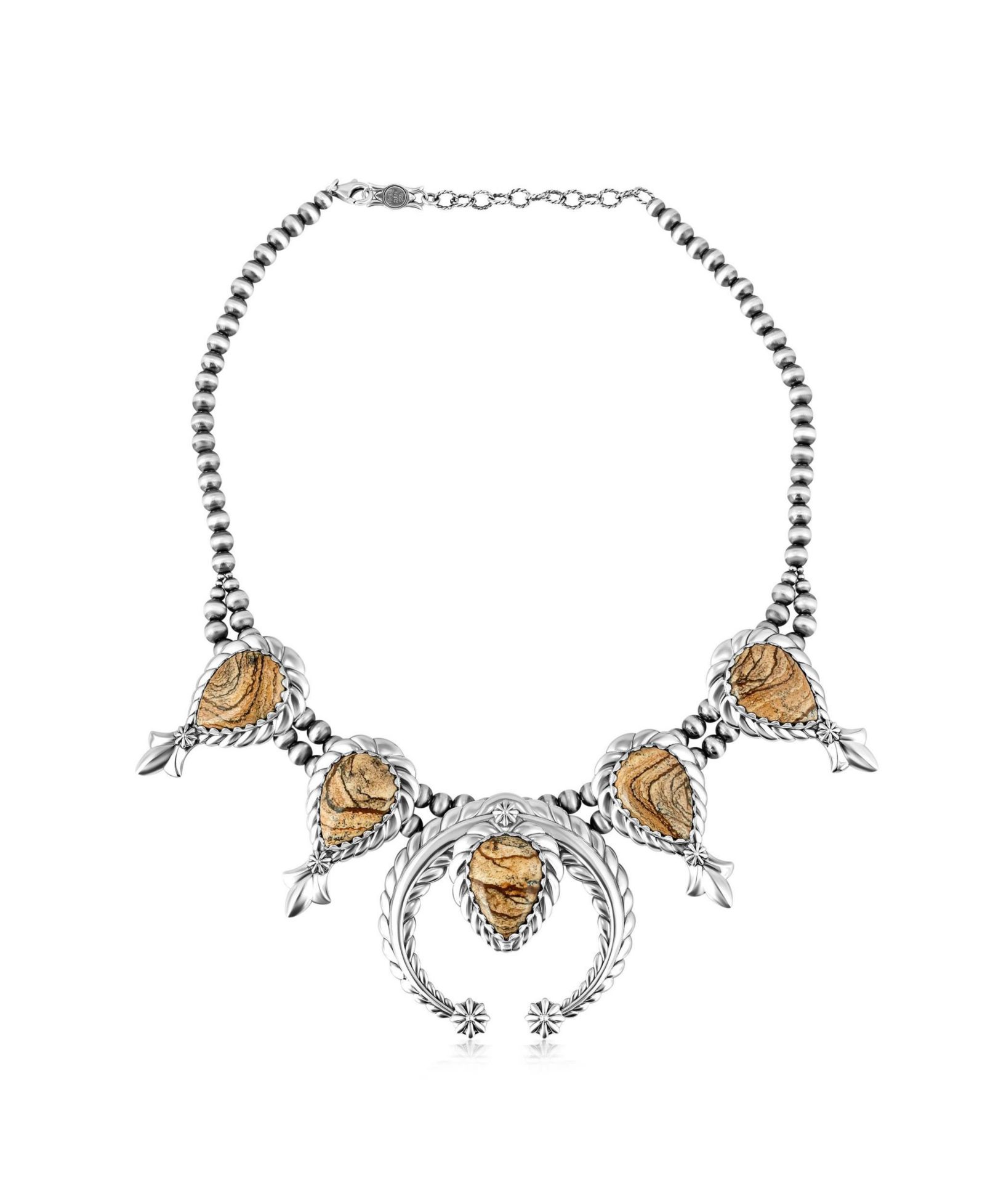 Ожерелье American West Jewelry Sterling Picture Jasper Pear-Cut Squash Blossom