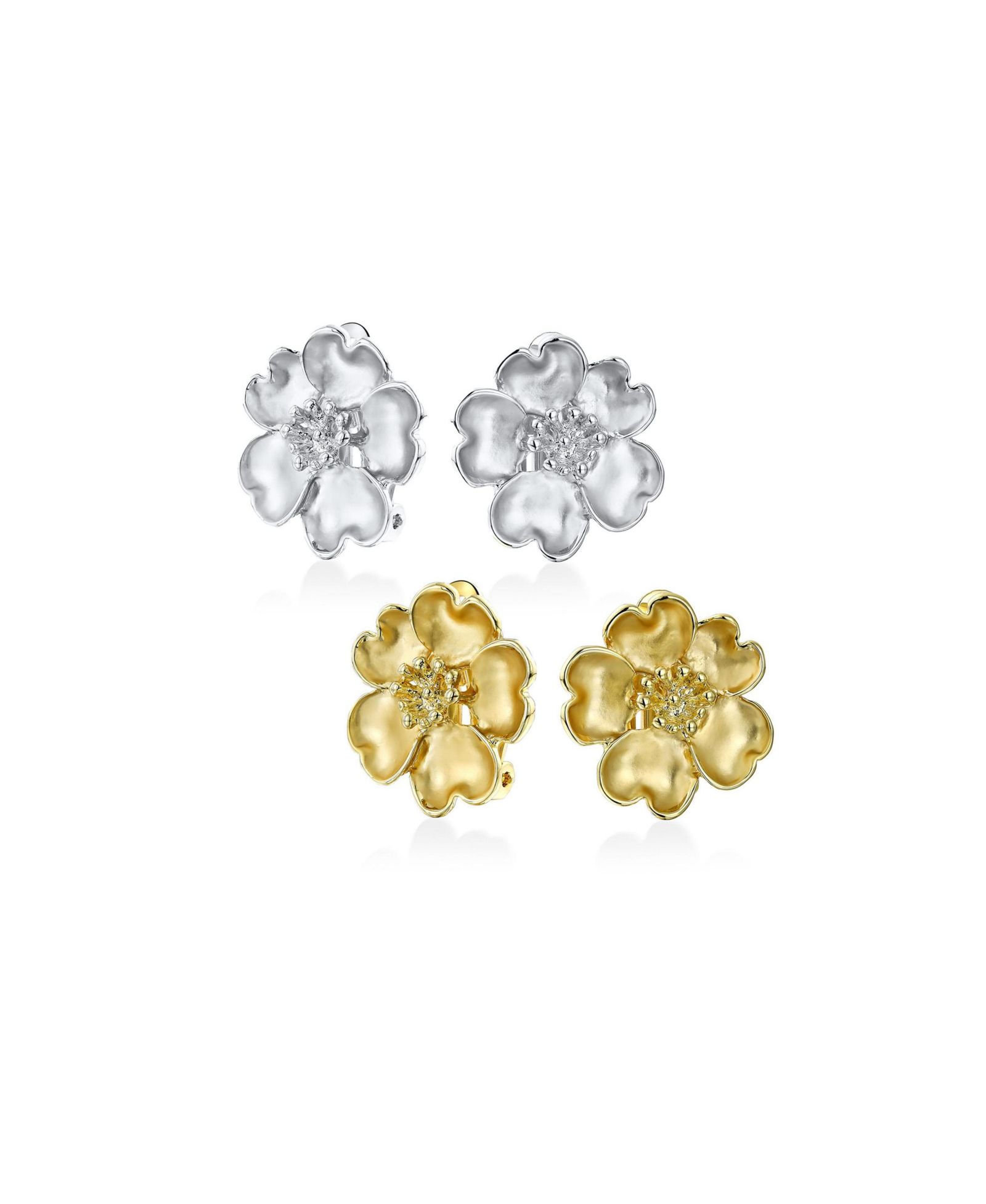 Bling Jewelry серьги клипсы с цветами и сердцами CZ в наборе из 2 шт с напылением 14K Gold