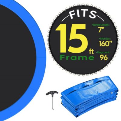 Yescom Trampoline Mat and Pad Replacement Kit w/ 96V-Ring for 15ft Round Trampoline Frame Blue