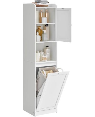 SONGMICS HOME Tall Bathroom Cabinet with removable laundry basket, Cloud White