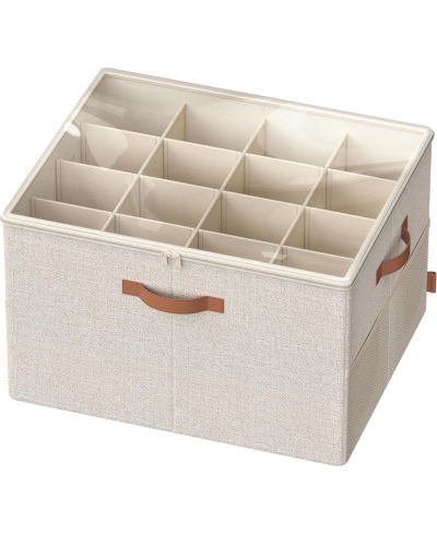 Органайзер для хранения SONGMICS HOME из ткани с ручками и прозрачной крышкой, бежевый