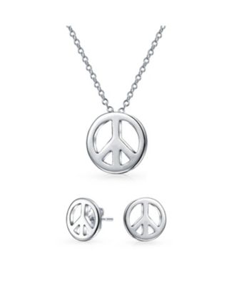 Bling Jewelry набор сережек-гвоздик с кулоном Peace Sign, позолоченное стерлинговое серебро