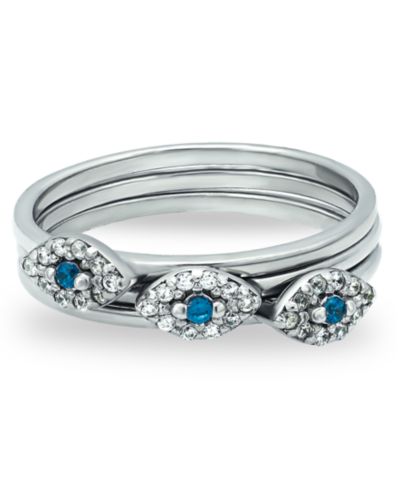 Macy's Cubic Zirconia Evil Eye Trio 18K Silver Plate Stack Ring, Set of 3 Rings