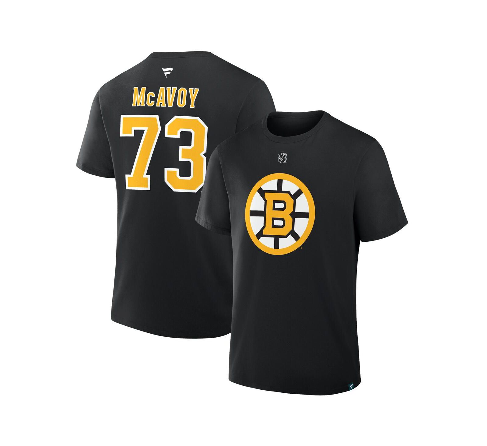 Fanatics Men's Charlie McAvoy Black Boston Bruins Authentic Stack Name & Number T-Shirt