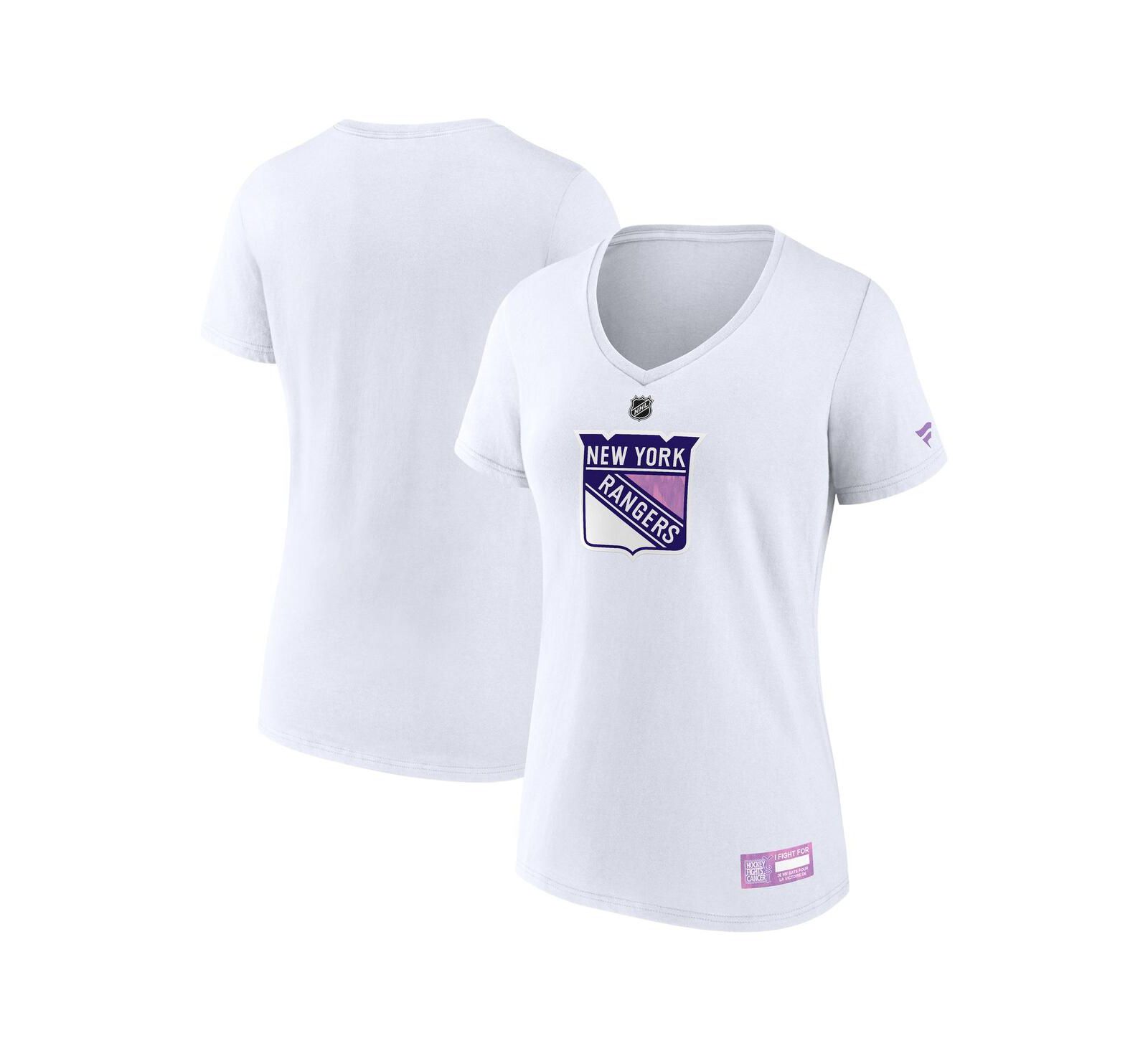Женская футболка Fanatics New York Rangers 2024 Hockey Fights Cancer V-Neck белая