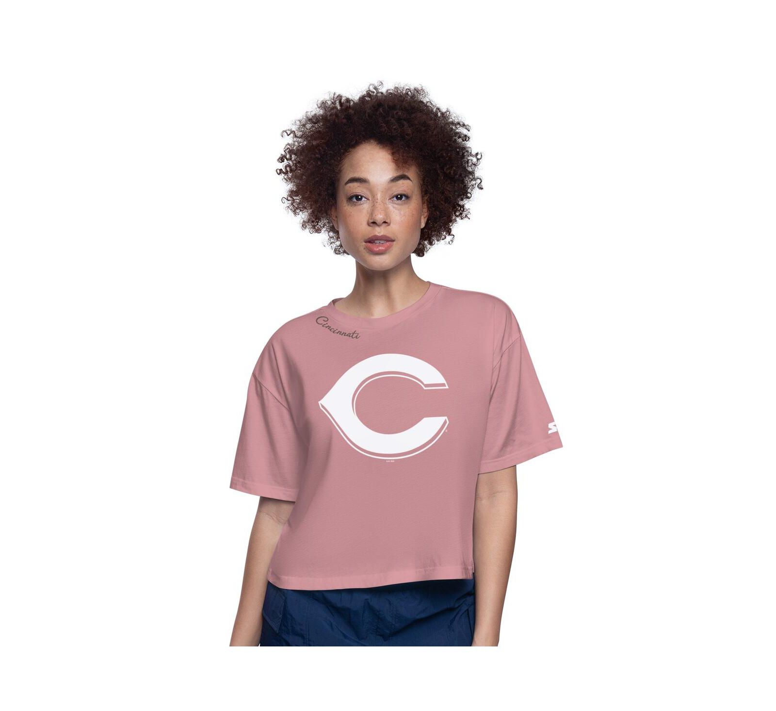 Женская укороченная футболка Starter Pink Cincinnati Reds Play the Ball Boxy Cropped T-Shirt