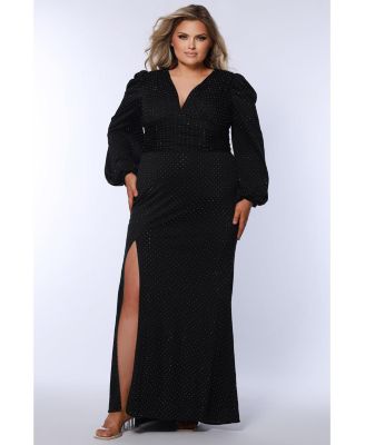 Женское вечернее платье Celebrations by Sydney's Closet V-Neck Puff Sleeve Long