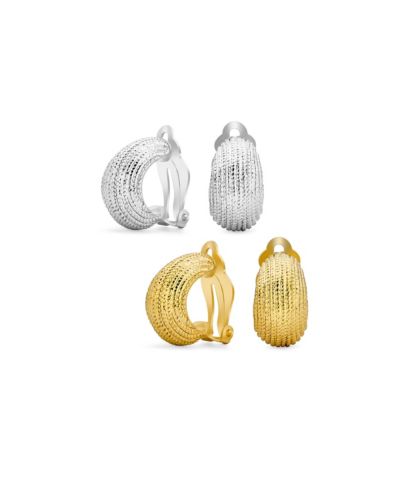 Bling Jewelry Grooved Cable Rope Stripe Clip On Earrings Silver Gold Plated (2 Set)