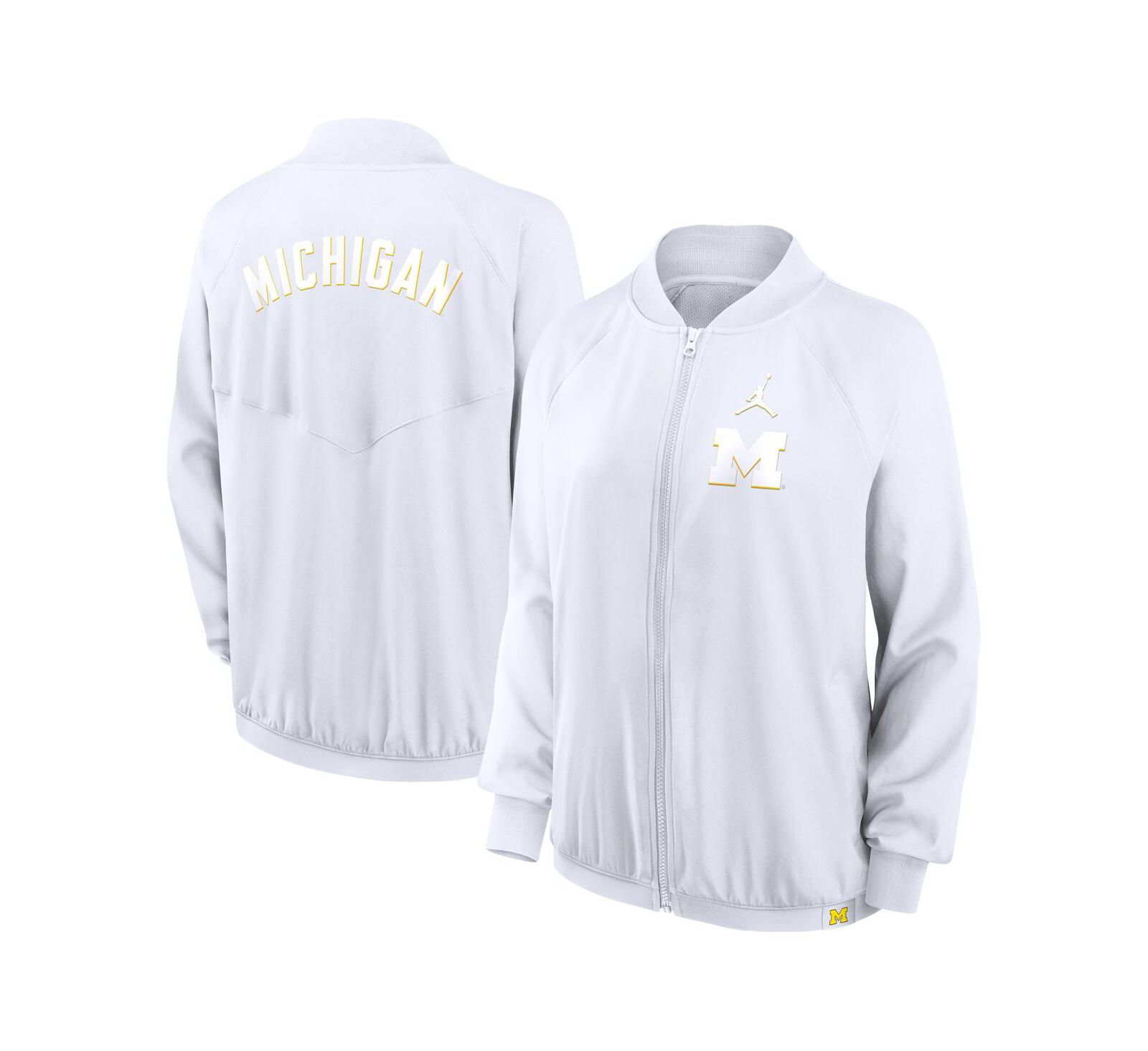 Jordan Women's White Michigan Wolverines Statement Bomber Raglan Full-Zip Jacket