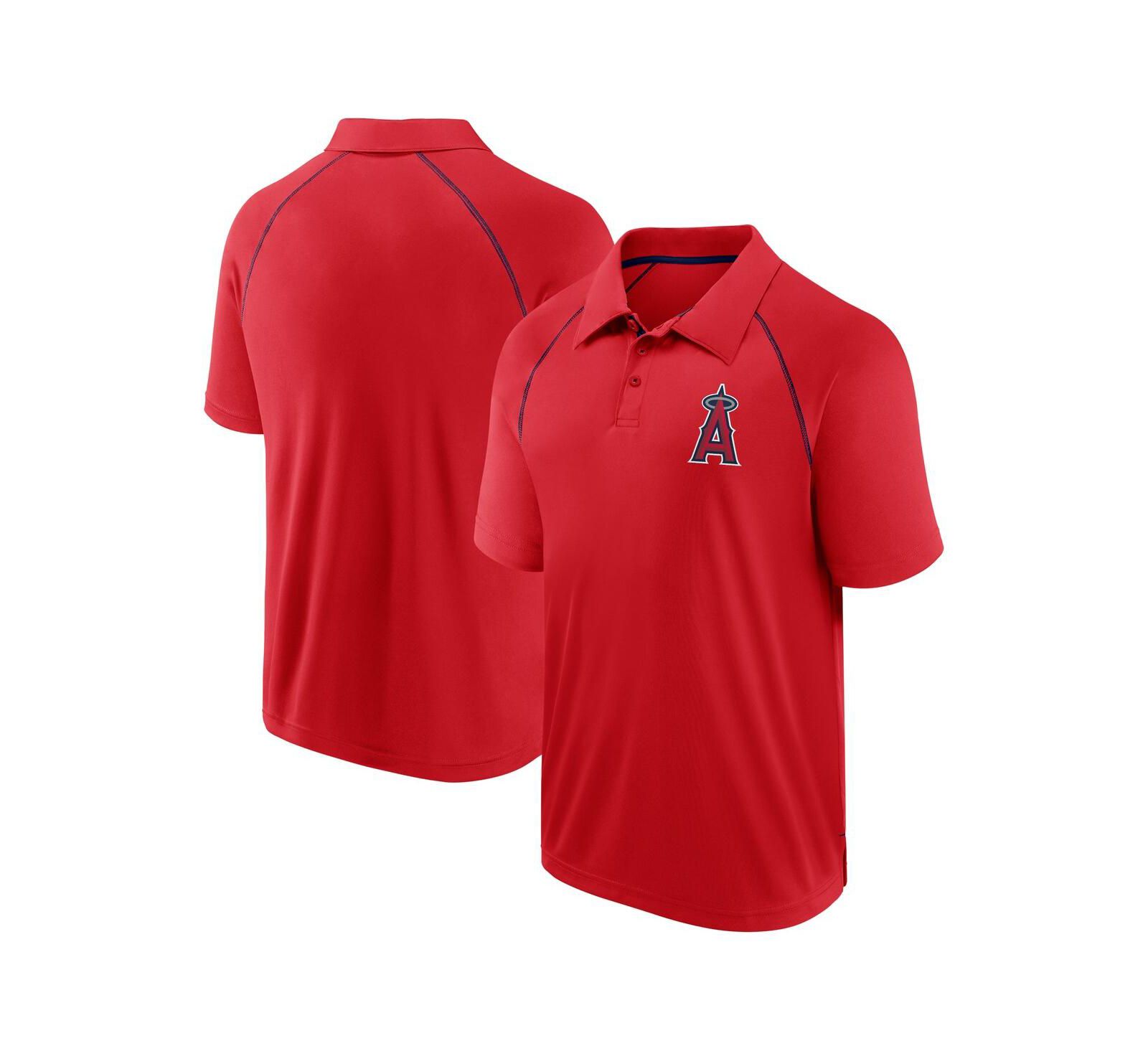 Fanatics Men's Red Los Angeles Angels Strong Alone Raglan Polo Shirt